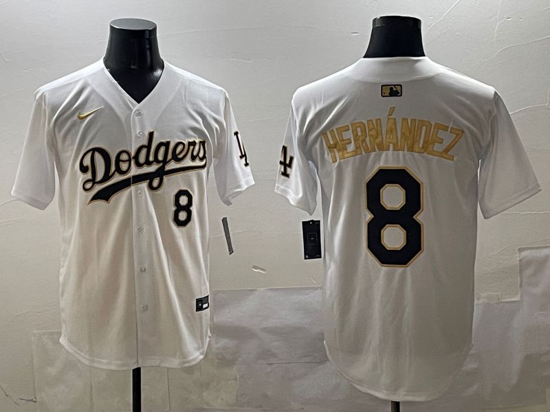 Men Los Angeles Dodgers #8 Hernandez White Gold Nike 2025 MLB Jersey style 424->los angeles dodgers->MLB Jersey